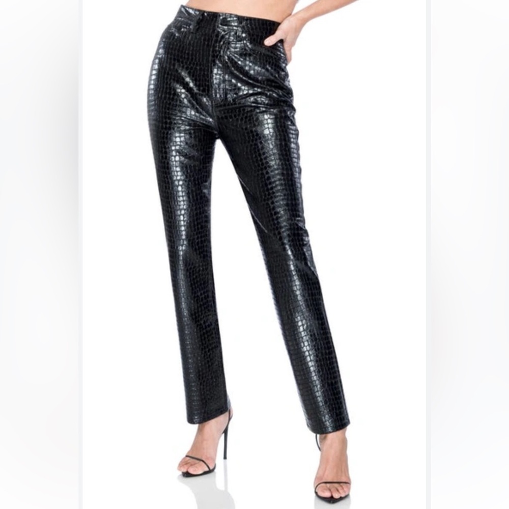AFRM 
Heston High Rise Straight Leg Black Croc Pleather Women’s Size 28 Shiny